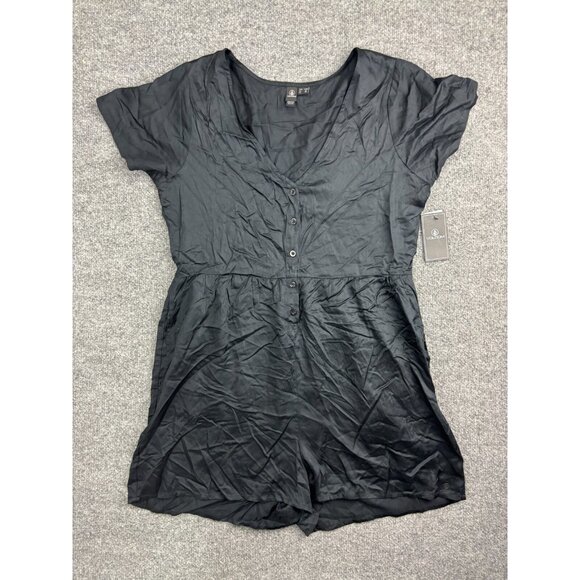 Volcom Happy Clouds Romper Women's Large Black Button Up Pockets NWT - Picture 1 of 10